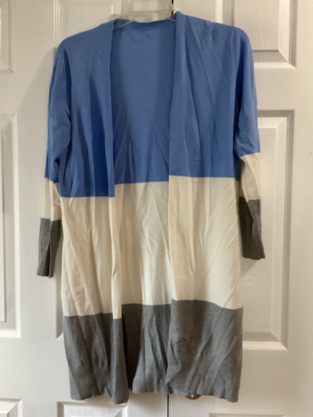 Source Unknown Blue, Cream & Gray Colorblock Open Front Men's Cardigan